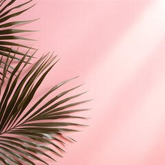 Blurred shadow from palm leaves on the pink wall. Minimal abstract background for product presentation. Spring and summer.