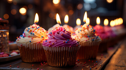 Obraz na płótnie Canvas birthday cupcake with candles