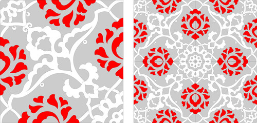 Iznik tile pattern. It was prepared again in vector, inspired by Turkish anonymous tile patterns. - obrazy, fototapety, plakaty