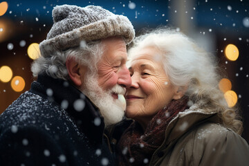 Generative AI picture of mature couple enjoying romantic season