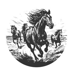 Horses Illustration Clip Art Design Shape. Animals Silhouette Icon Vector.
