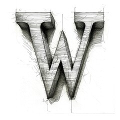 Grunge graphite sketch, alphabet, the letter W