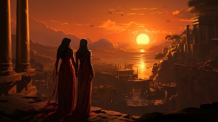 Dawn in front of the palace at Thebes in Ancient Greek.