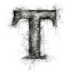 Grunge graphite sketch, alphabet, the letter T