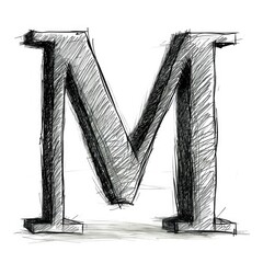Grunge graphite sketch, alphabet, the letter M