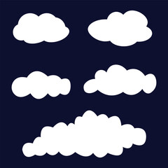  6 set of silhouette cartoon cloud in a flat design. Trendy think bubble cloud design.