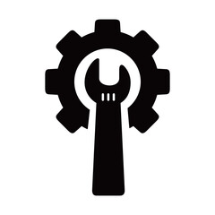Wrench and Gear cogwheel icon in trendy flat design. repair sign and symbol.