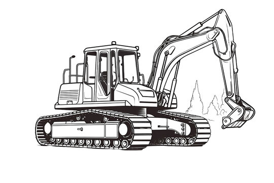 black and white excavator construction equipment clip art preview