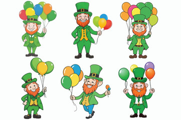 St. Patrick's Day vector grean beer leaf leprechaun with balloons vector