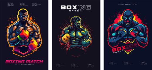Boxing fight event poster. Boxing tournament, colorful box fighter illustration. Fighting competition flyer vector design illustration. - obrazy, fototapety, plakaty