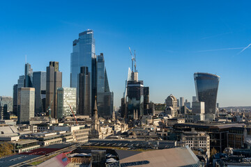 London, UK - 25 November 2023: City of London skyline as viewed from St Pauls Cathedral. Including...