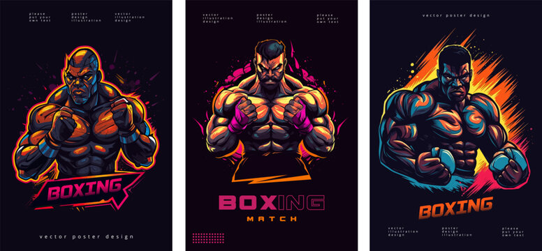Boxing fight event poster. Boxing tournament, colorful box fighter illustration. Fighting competition flyer vector design illustration.