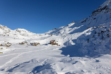 snowy landscape at Alpe Prabello in Valmalenco, Italy