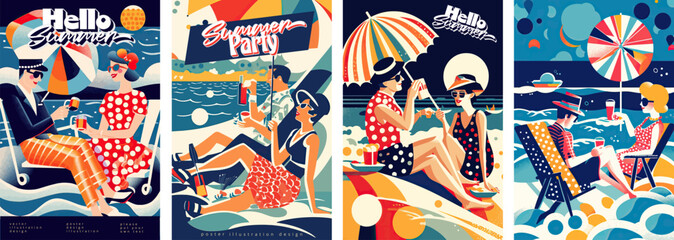 Vintage retro style beach hello summer poster vector illustration design