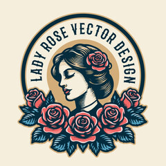 lady with roses vector illustration