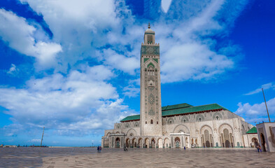 Naklejka premium 03_Panorama of the Majestic Hassan II Mosque in Casablanca, Morocco.