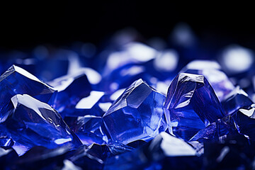 Precious blue sapphire crystals on black background