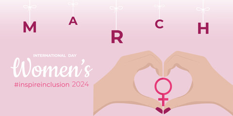  International Women's Day banner. #InspireInclusion.Campaign for gender equality.Illustration in a flat style.2.