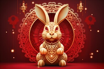 chinese happy new year with rabbit, red and gold. - Powered by Adobe