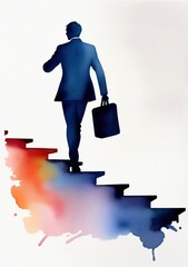 A Man Walking Up A Set Of Stairs