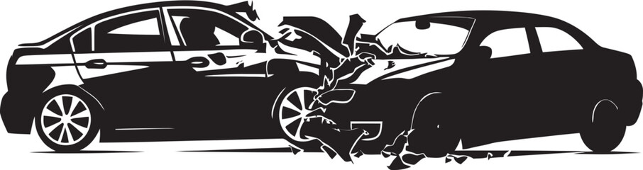 Shattered Silence Vector Car Accident Logo in Black Noir Catastrophe Black Car Crash Emblem Design - obrazy, fototapety, plakaty