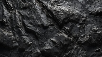 Volumetric rock texture with cracks. Black stone background with copy space for design. Wide banner. Design concept. Banner concept. Art concept. Rock concept. Background concept. Texture concept.