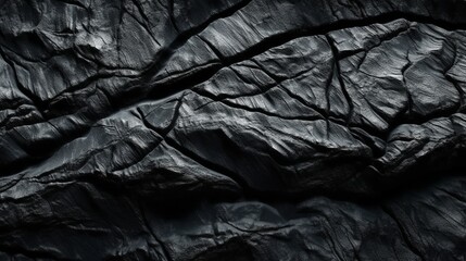 Volumetric rock texture with cracks. Black stone background with copy space for design. Wide banner. Design concept. Banner concept. Art concept. Rock concept. Background concept. Texture concept.