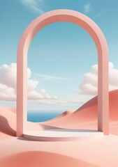 A Pink Arch In The Desert With A Blue Sky