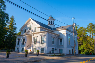 Kingston Old Town Hall at 23 Green Street in historic town center of Kingston, Massachusetts MA,...