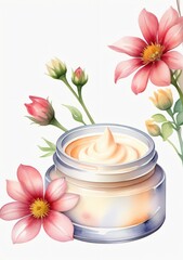 A Jar Of Cream And Flowers
