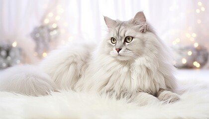 white long-haired cat in a white environment as influencer
