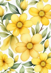 Obraz na płótnie Canvas Yellow Flowers Watercolor Seamless Pattern
