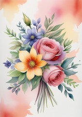 Watercolor Flowers Bouquet On Watercolor Background