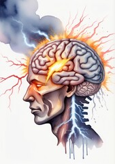 A Drawing Of A Human Head With A Lightning Coming Out Of It