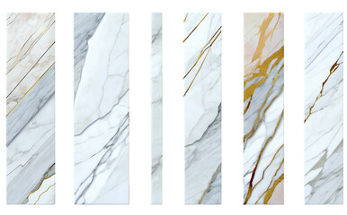 White marble slabs with a chaotic pattern of gray and golden colors.