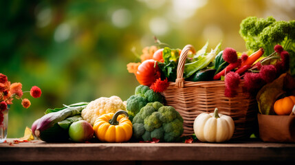Basket with vegetables on the table.
