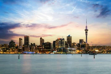 Store enrouleur tamisant Skyline Auckland skyline at sunrise, Auckland, New Zealand 