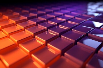 Violet and Orange, Glossy Cubes Neatly Aligned to create a Contemporary Tech Background. 3D Render. Generative AI