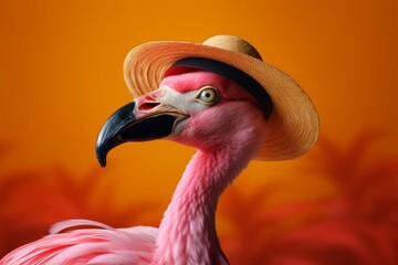 Sunshine soiree Flamingo on yellow background, radiating tropical summer festivities