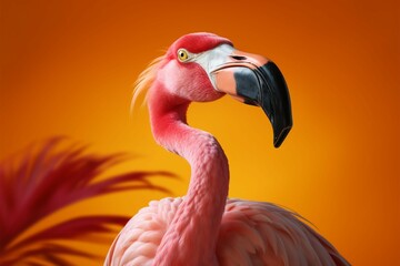 Sunshine soiree Flamingo on yellow background, radiating tropical summer festivities