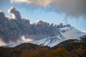 Eruptive vent with lava emis at the top of the Etna volcano