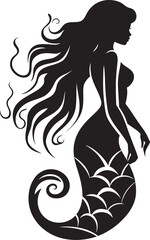 Obraz na płótnie Canvas Mystic Sea Song Black Mermaid Emblem Nautical Nymph Vector Mermaid Logo Icon