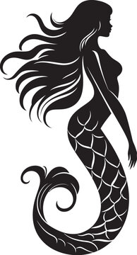 Deep Sea Enigma Black Mermaid Vector Symbol Ethereal Siren Mermaid Black Vector Design