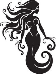 Moonlit Mermaid Black Emblem Design Obsidian Odyssey Mermaid Black Vector