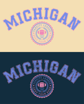 Vintage typography college varsity michigan detroit city usa slogan print for graphic tee t shirt or swaetshirt - Vector