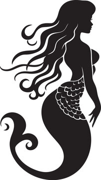 recommend clip art: Deep Sea Elegance Mermaid Logo Icon Tritons Tranquility Black Mermaid Vector