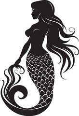 Whispering Waves Emblematic Mermaid Logo Sirens Serenade Black Vector Emblem