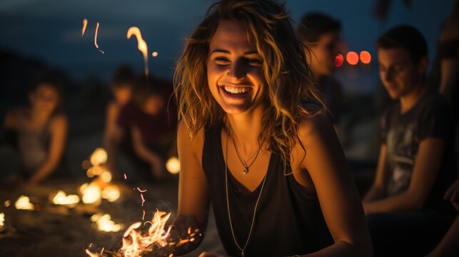 Gropu of urban hipster friends, beach, nightime, party, Vine,