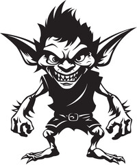 Diminutive Delight Black Vector Emblem Miniature Mirth Cartoon Goblin Logo Icon