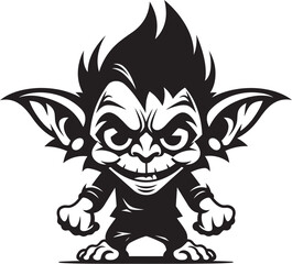 Pixie Sized Pranks Cartoon Black Goblin Laughing Leprechaun Black Vector Logo